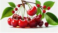 Bunch of Fresh Red Cherry Fruit on White Background AI Generative Royalty Free Stock Photo