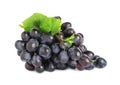 Bunch of fresh ripe juicy dark blue grapes with leaves isolated on white Royalty Free Stock Photo