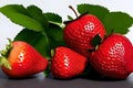 Bunch of fresh ripe strawberries with green leaves on a white background, organic berry fruits, ai generative Royalty Free Stock Photo