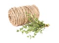 Bunch of fresh thyme and twine isolated on white Royalty Free Stock Photo