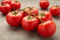 Bunch of fresh tomatoes on grey background. Harvesting tomatoes Royalty Free Stock Photo