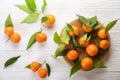 Mandarin Oranges on rustic white wooden background