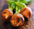 A bunch of freshly dug up golden beets