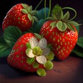 Bunch of freshly picked fresh red strawberries ready to eat - Artificial intelligence generated - AI