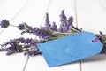 Bunch of freshly picked lavender, with a blank gift label.