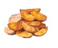 Bunch of fried potato wedges isolated on a white background