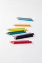 Bunch of fun mini colored pencils isolated on white. Group of cute small colorful wood pencils Royalty Free Stock Photo