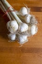 Bunch of Garlic Bulbs Placed a Brown Wooden Table Top Royalty Free Stock Photo