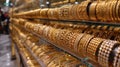A bunch of gold bracelets and rings on a shelf in the store, AI Royalty Free Stock Photo