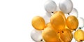 Bunch of golden and silver metallic rubber air balloons,banner format