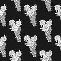 Bunch of grapes on black background. Hand drawn grapes seamless pattern. Fresh fruit monochrome sketch Royalty Free Stock Photo