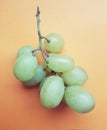 Bunch of grapes over light orange backdrop. Tasty fresh grapes.