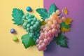 a bunch of grapes on a pastel background. Autumn mood, trendy minimalist harvest. Fashion image. Generative AI