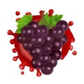 Bunch of grapes with red wine. 3d realistic vector