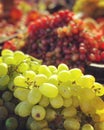 A bunch of grapes in the sun at a farmer`s market