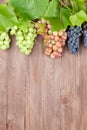 Bunch of grapes and vine on wooden table Royalty Free Stock Photo