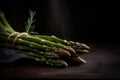 a bunch of green asparagus lies on a burlap on a wooden table.rustic style