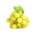 Bunch of green grapes with fresh leaf isolated on white Royalty Free Stock Photo