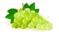Bunch of green grapes with leaves. Fruit with sweet or sour flavour.