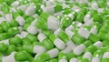 Bunch of green white capsule pills on a white background - Medicine healthcare medicaments