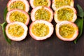 Bunch of halved passion fruit Royalty Free Stock Photo