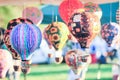 Bunch of hot air balloon toys dangling in the wind Royalty Free Stock Photo