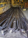 Bunch of Iron Steel Rod Bar for construction building on Godown or Warehouse Royalty Free Stock Photo