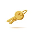 Bunch of keys 3d illustration, golden color classic shape with ring Royalty Free Stock Photo