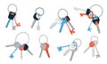 Bunch of keys. Doodle abstract vintage and modern keys with different heads key rings and key holders, real estate