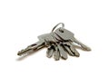 Home keys on keyring: bunch of keys on keyring isolated on white background Royalty Free Stock Photo