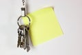 Bunch of keys with sticky note