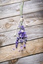 Bunch of lavender flowers with snail on an old wood table Royalty Free Stock Photo
