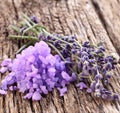 Bunch of lavender and sea salt. Royalty Free Stock Photo