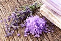 Bunch of lavender and sea salt. Royalty Free Stock Photo