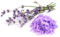 Bunch of lavender and sea salt. Royalty Free Stock Photo