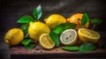 a bunch of lemons and oranges on a cutting board Royalty Free Stock Photo