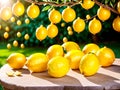bunch of lemons on a stone table Royalty Free Stock Photo