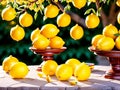 bunch of lemons on a stone table Royalty Free Stock Photo