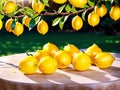 bunch of lemons on a stone table Royalty Free Stock Photo