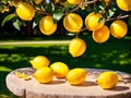 bunch of lemons on a stone table Royalty Free Stock Photo