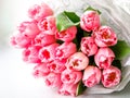 Bunch of light gentle pink Fringed Mascotte tulip, bouquet of spring flowers