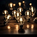 Bunch of lightbulbs lighted up - ai generated image