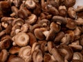 Bunch of loose shitake mushrooms for sale in the market top view