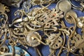 Bunch of many old brass door mountings Royalty Free Stock Photo