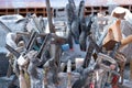 Various masonry and brickwork tools being used on a construction site