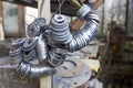 bunch of metal spacers in the workshop Royalty Free Stock Photo