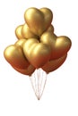 Bunch of metallic gold color heart shaped foil balloons on white background. Royalty Free Stock Photo