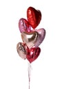 Bunch of metallic red pink heart balloons composition objects for birthday or valentines party isolated on a white