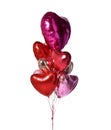 Bunch of metallic red pink heart balloons composition objects for birthday or valentines party isolated on a white