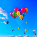 A bunch of multicolored balloons with helium on a blue sky backgroun